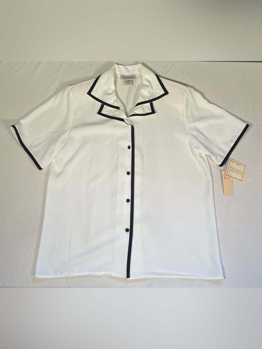 Vintage 80s 90s K.B. Lawrence Contrast Piping Blouse Cream White Size 10